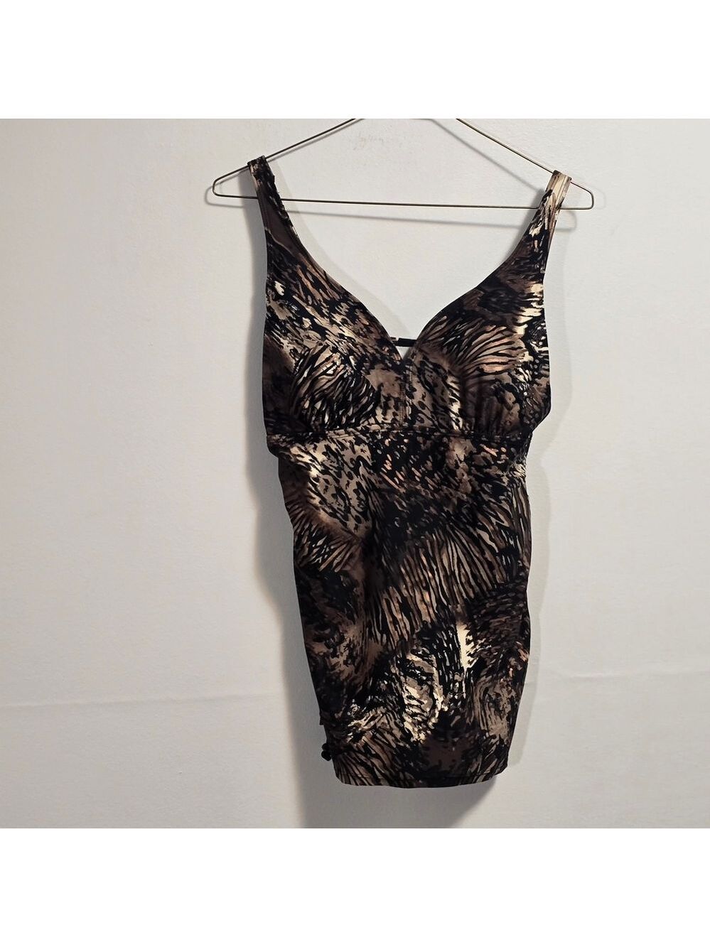Simon Chang Black and Brown Animal Print Women's Swimsuit Top